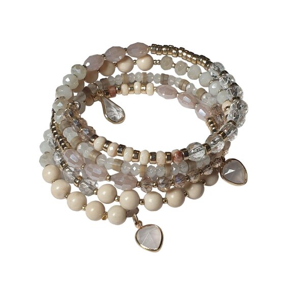 Elegant Multi-LayerBeaded Stretch Bracelet With Teardrop Charms 7" Circumference - Picture 4 of 4